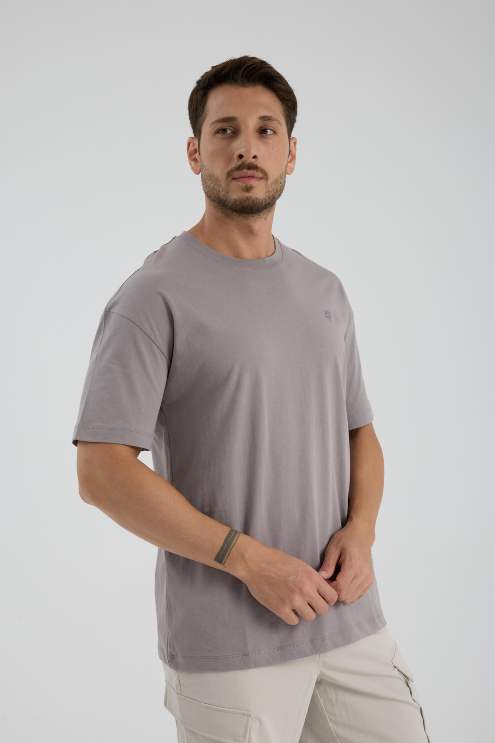 Erkek Oversize T-shirt Gri - Fran