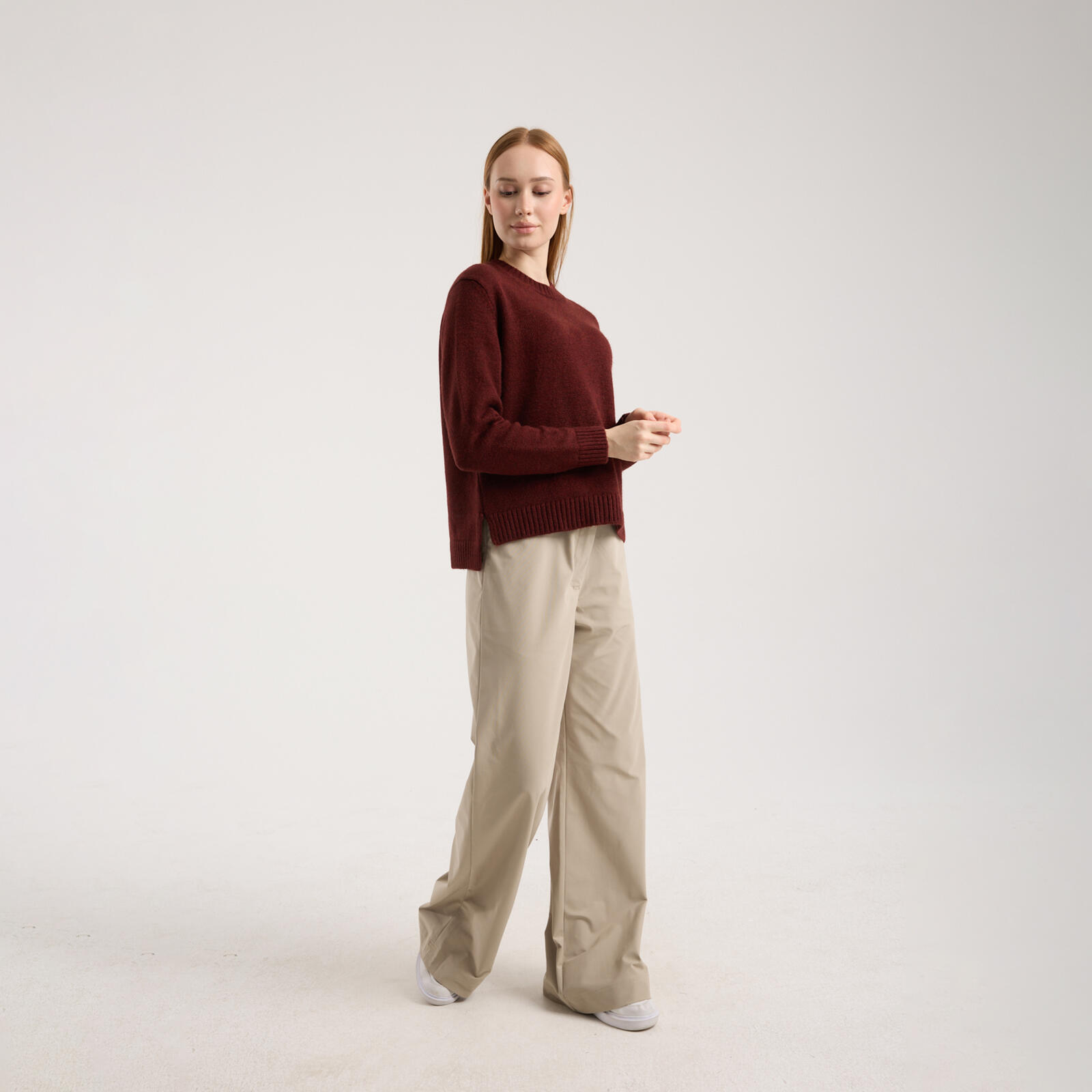 Kadın Bordo Basic Fit Kazak