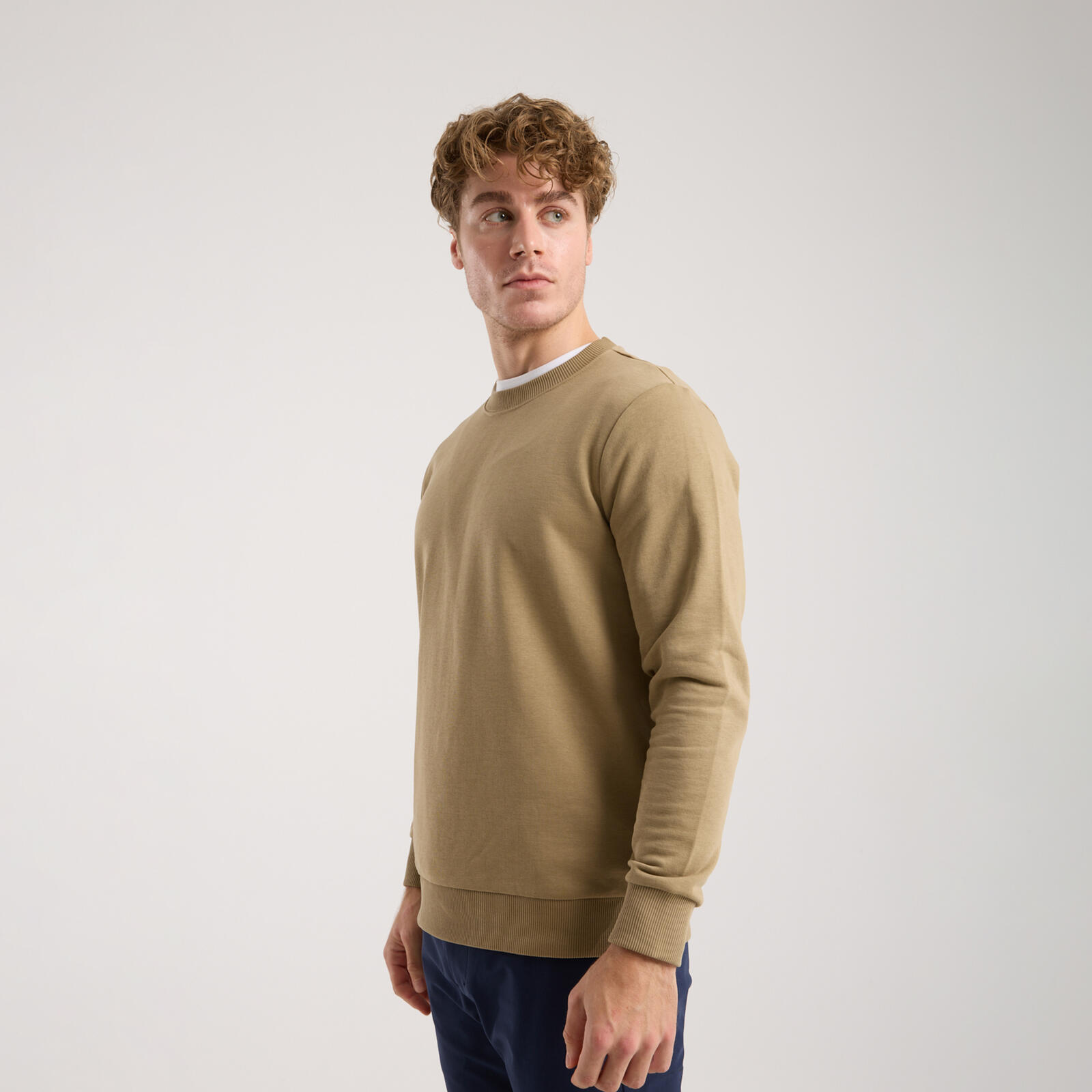 Erkek Haki Kahverengi Bisiklet Yaka Sweatshirt