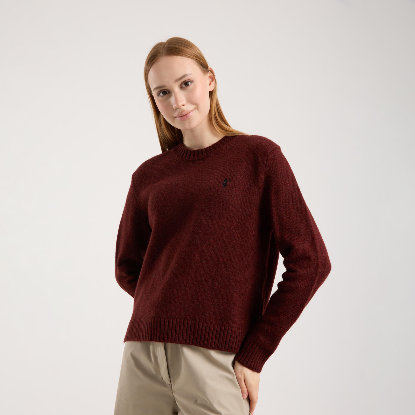 Kadın Bordo Basic Fit Kazak