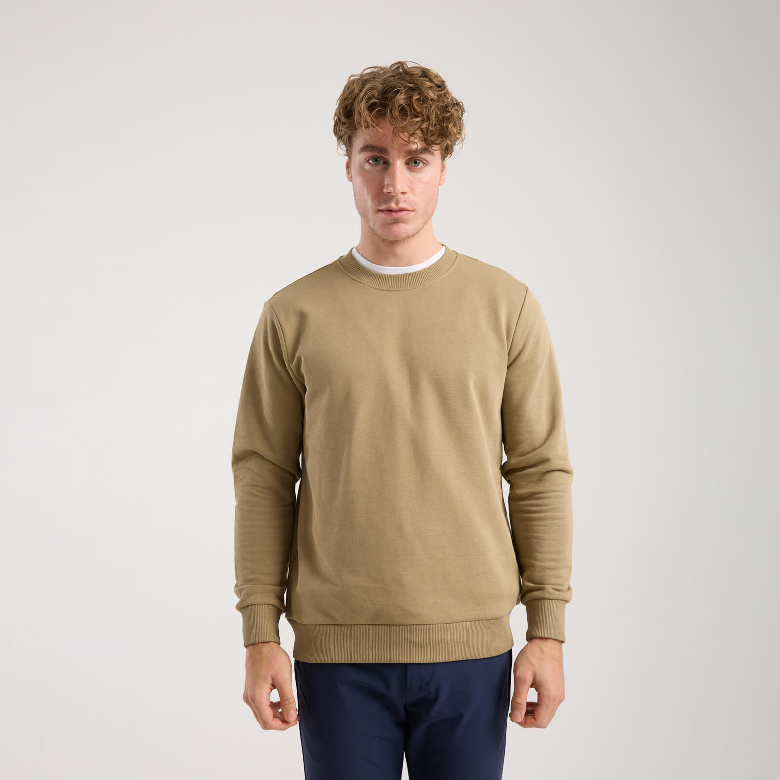 Erkek Haki Kahverengi Bisiklet Yaka Sweatshirt