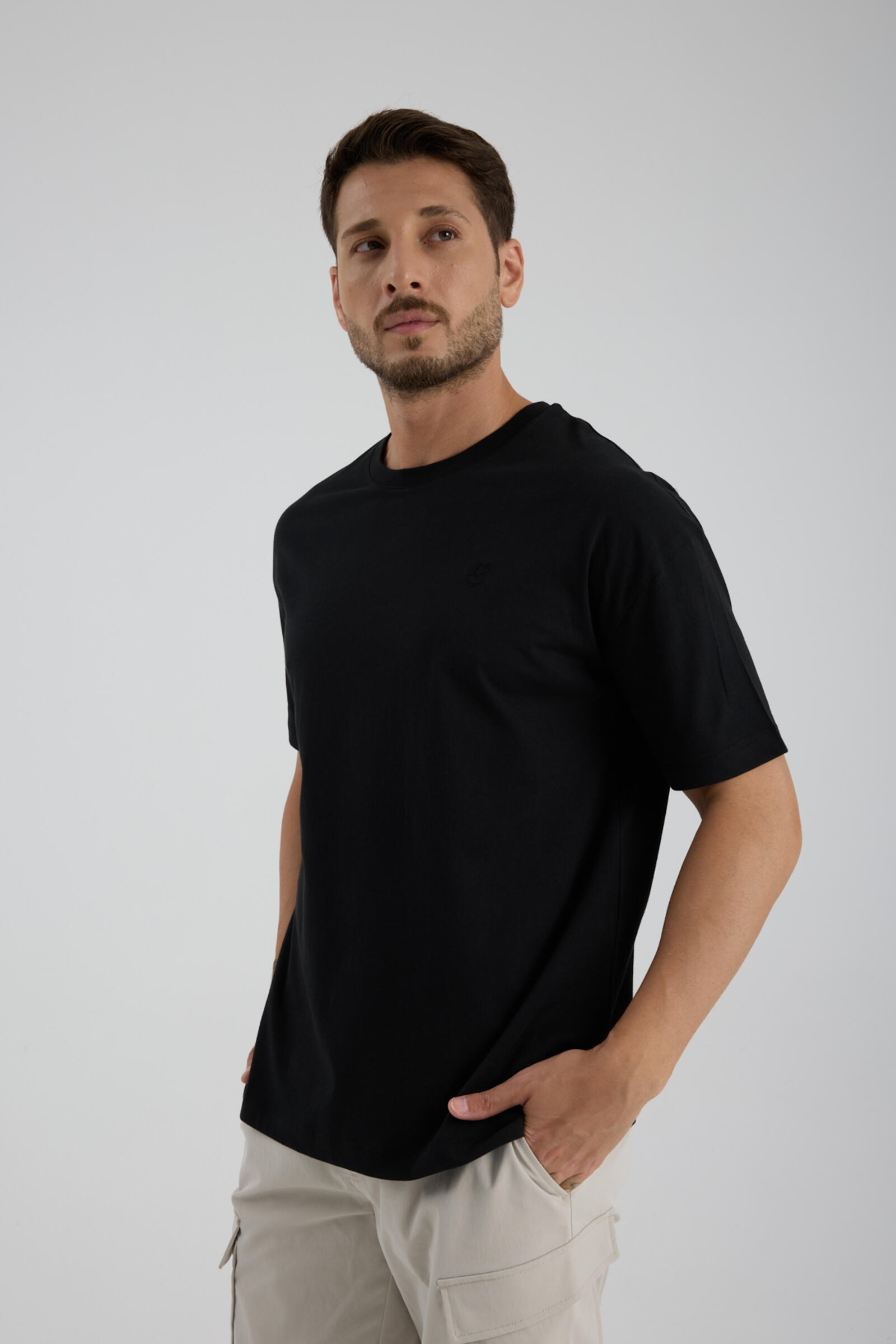 Erkek Oversize T-shirt Siyah - Fran