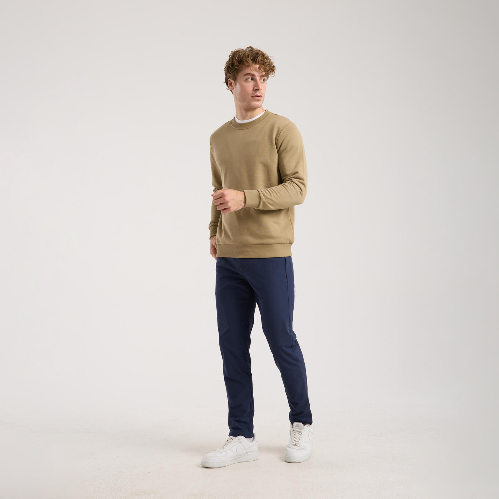 Erkek Haki Kahverengi Bisiklet Yaka Sweatshirt