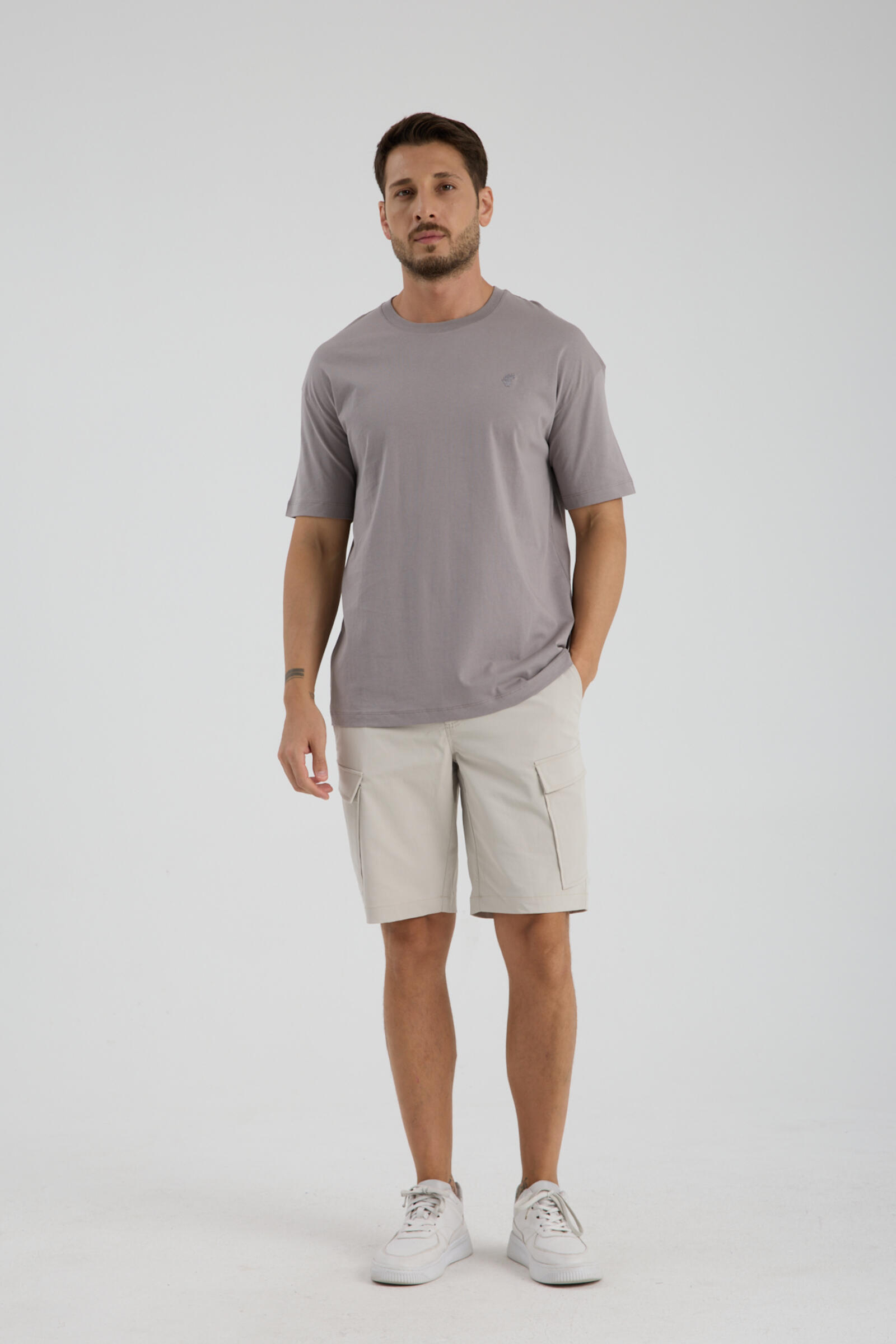 Erkek Oversize T-shirt Gri - Fran