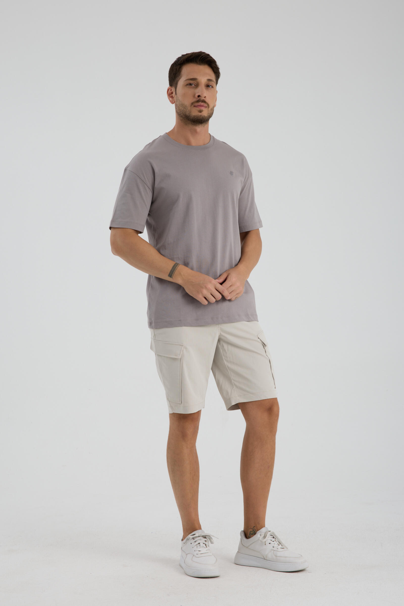 Erkek Oversize T-shirt Gri - Fran