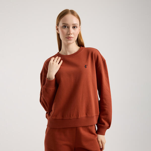 Kadın Kiremit Kırmızı Bisiklet Yaka Sweatshirt