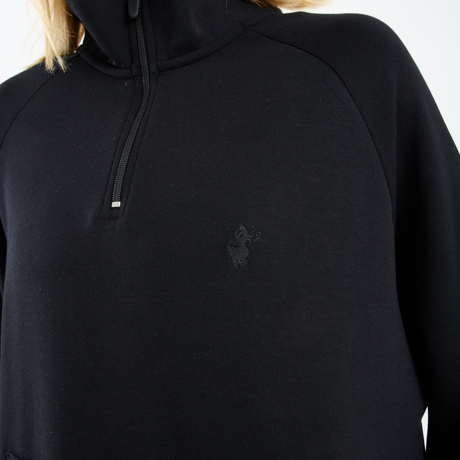 Kadın Siyah Yarım Fermuarlı Sweatshirt