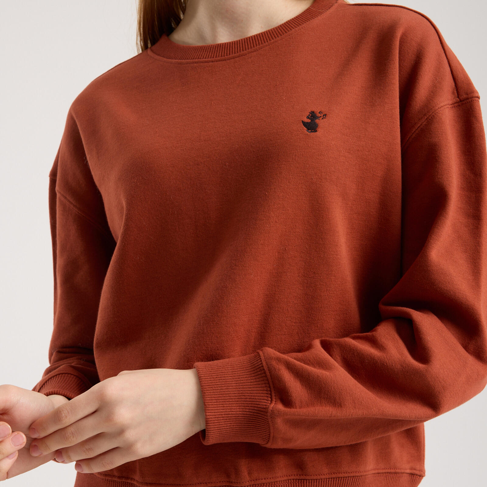 Kadın Kiremit Kırmızı Bisiklet Yaka Sweatshirt