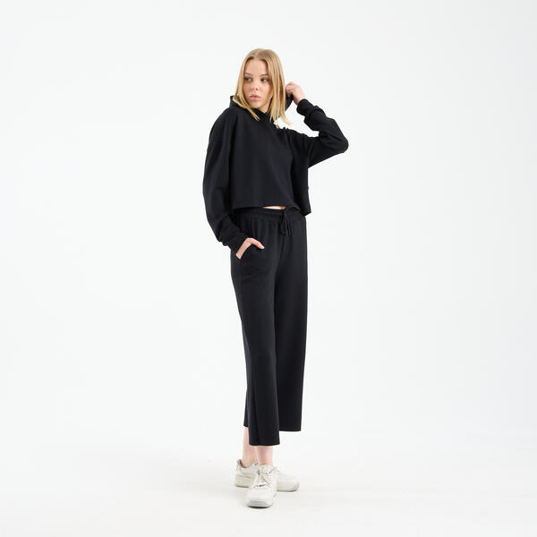 Kadın Siyah Kısa Kapüşonlu Sweatshirt